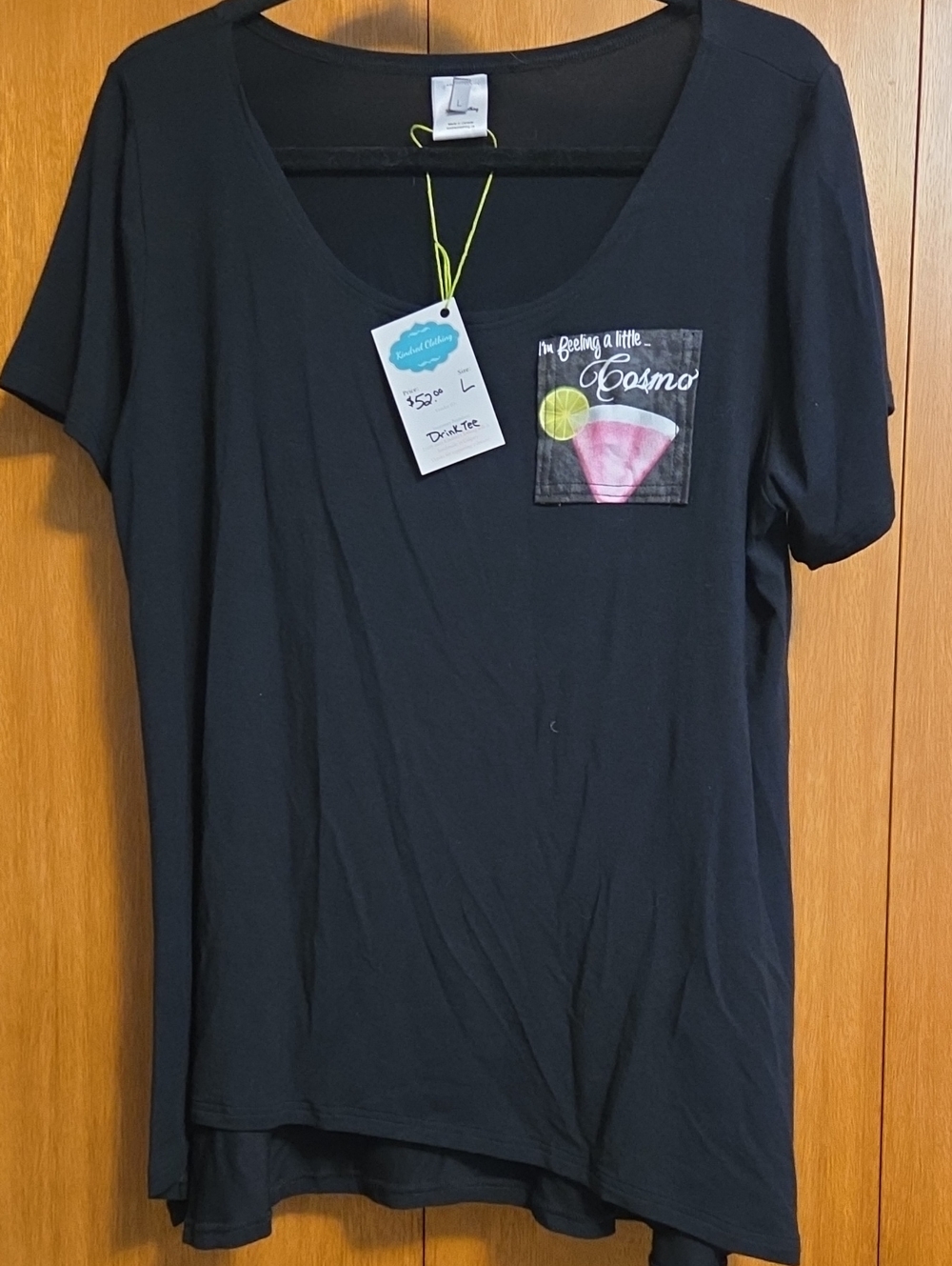 Women’s Black V-Neck Pocket Tee with Cosmo Graphic